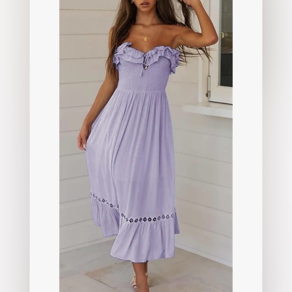 Women's Sleeveless Strapless Ruffle Off The Shoulder Cocktail Party Dress Size M - Picture 1 of 7